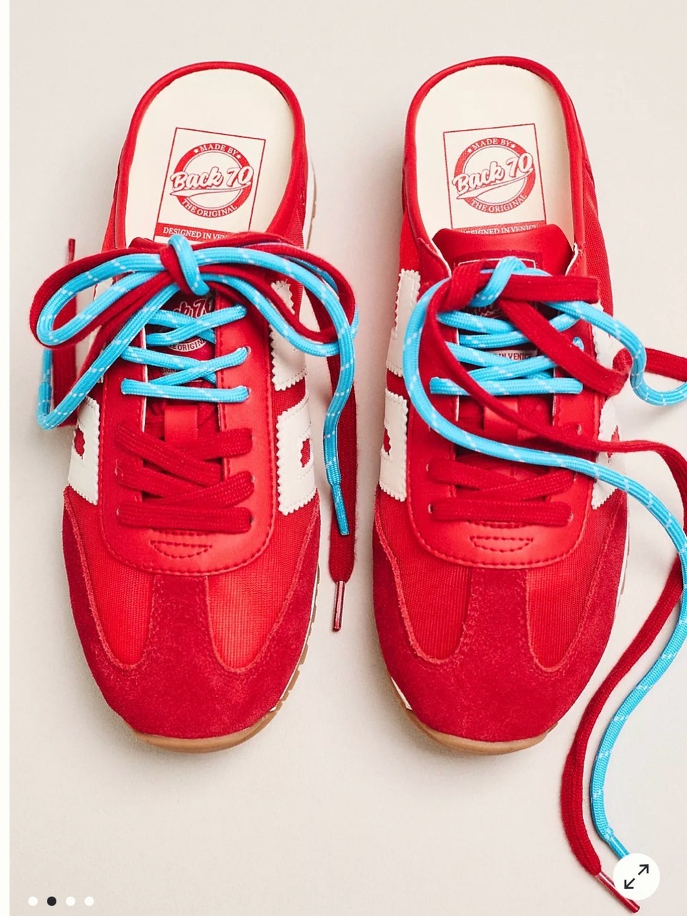 Back 70 Red Slip-On Retro Sneakers with Blue Laces